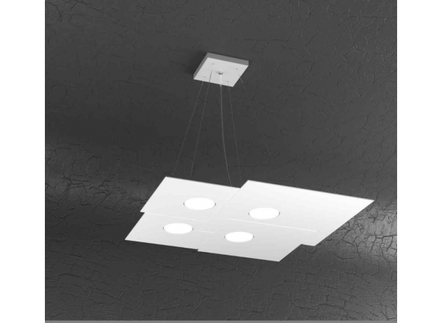 PLATE SOSPENSIONE 4 LUCI QUADRA BIANCO