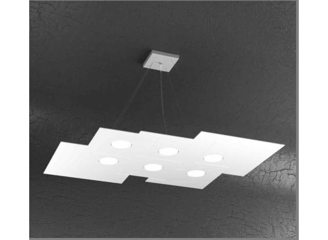 PLATE SOSPENSIONE 6+2 LUCI BIEMISSIONE BIANCO