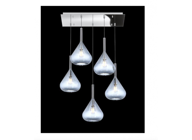 Toplight Sospensione Cromo 5 Luci Rettangolare Vetri Blu 1177CR/S5 R-BL Parliamo di un lampadario dal design semplice e moderno 