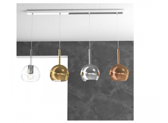 Top Light Sospensione Cromo Rettangolare 4 Luci Vetri Tutti Piccolo (1 x TR + 1 x CR + 1 x OR + 1 x AM) 1155CR/S4 RP-MC 