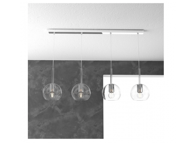 Top Light Sospensione Cromo Rettangolare 4 Luci Vetri (1 Grande + 1 Medio + 2 Piccolo) Tutti Trasparente 1155CR/S4 RMIX-TR