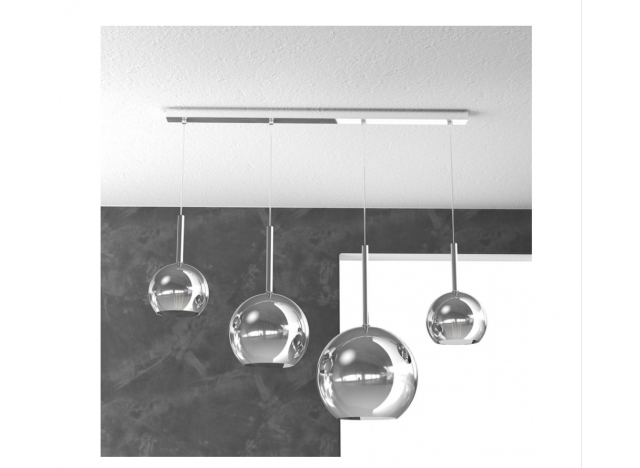 Top Light Sospensione Cromo Rettangolare 4 Luci Vetri 1155CR/S4 RMIX-CR (1 Grande + 1 Medio + 2 Piccolo) Tutti  cromo