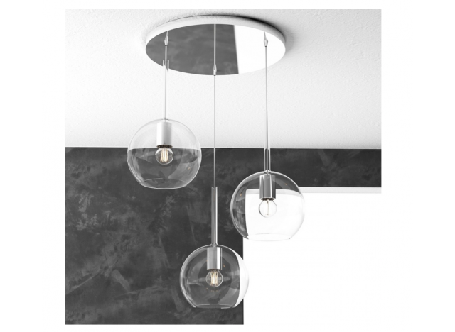 Top Light Sospensione Cromo Tonda 3 Luci Vetri Tutti Medio Trasparente 1155CR/S3 TM-TR