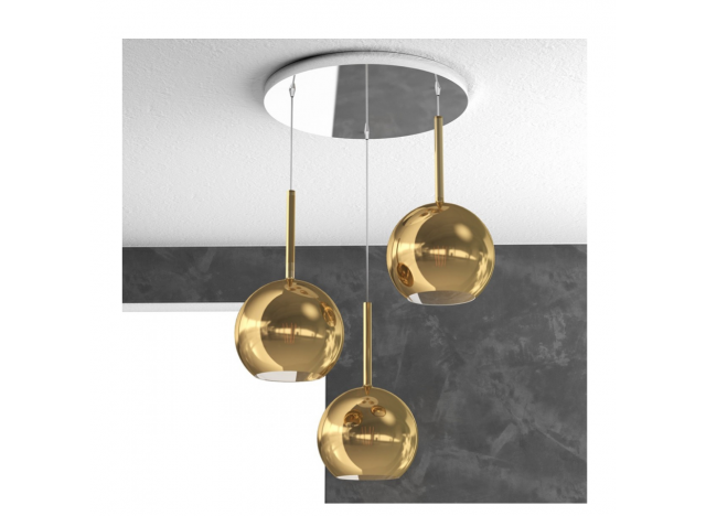 Top Light Sospensione Cromo Tonda 3 Luci Vetri Tutti Medio oro 1155CR/S3 TM-OR