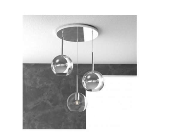 Top Light Sospensione Cromo Tonda 3 Luci Vetri Tutti Medio (1x Trasparente + 2x Cromo) 1155CR/S3 TM-TC