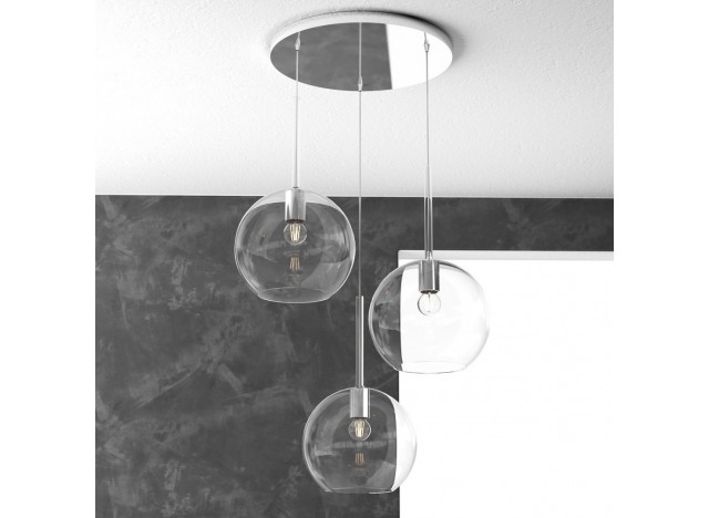 Top Light Sospensione Cromo Tonda 3 Luci Vetri Tutti Grande Trasparente 1155CR/S3 TG-TR