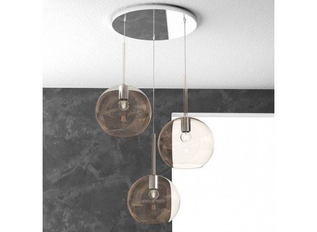Top Light Sospensione Cromo Tonda 3 Luci Vetri Tutti Grande ambra 1155CR/S3 TG-AM