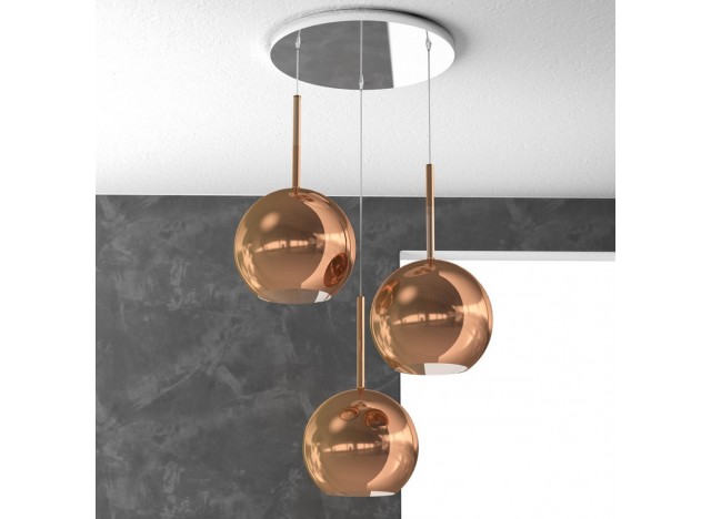 Top Light Sospensione Cromo Tonda 3 Luci Vetri Tutti Grande rame 1155CR/S3 TG-RA