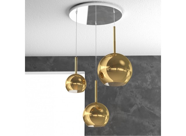 Top Light Sospensione Cromo Tonda 3 Luci Vetri (1 Grande + 1 Medio + 1 Piccolo) Tutti oro 1155CR/S3 TMIX-OR