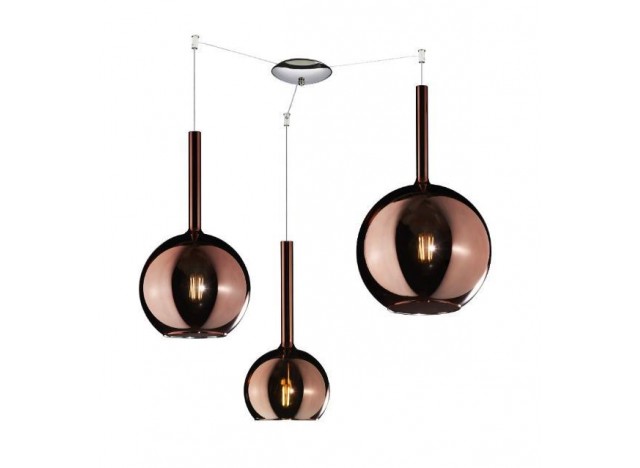 Top Light Sosp. Cromo Spostabile 3 Luci Vetri (1x Grande + 1x Medio + 1x Piccolo) Tutti Rame 1155CR/S3 MIX-RA