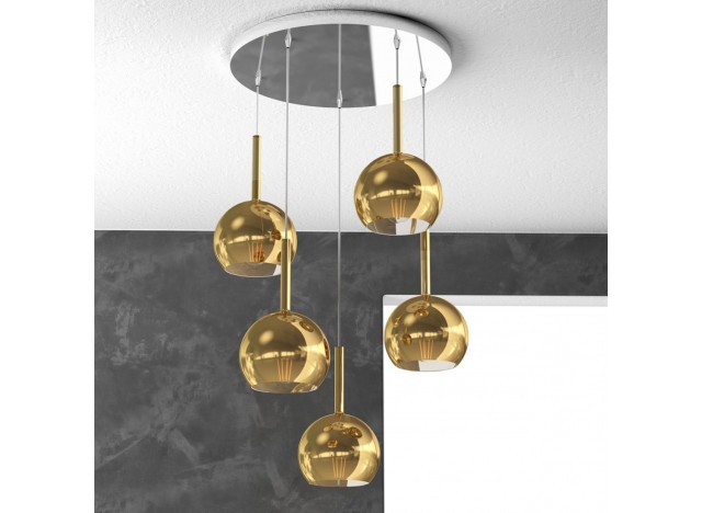 Top Light Sospensione Cromo Tonda 5 Luci Vetri Tutti Piccolo oro 1155CR/S5 TP-OR