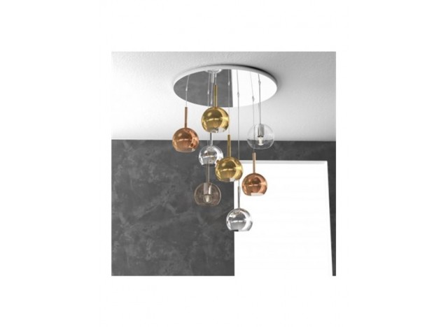 Top Light Sospensione Cromo Tonda 8 Luci Vetri Tutti Piccolo (1xTR + 1x AM + 2x CR + 2x OR + 2x RA) 1155CR/S8 TP-MC