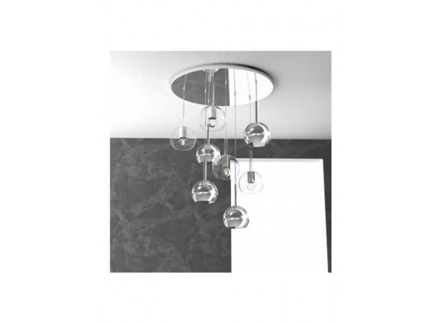 Top Light Sospensione Cromo Tonda 8 Luci Vetri Tutti Piccolo (4x TR + 4x AM) 1155CR/S8 TP-TA