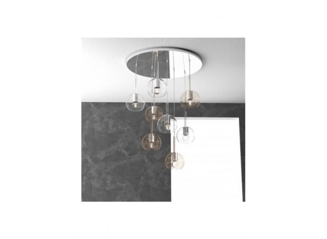 Top Light Sospensione Cromo Tonda 8 Luci Vetri Tutti Piccolo (4x TR + 4x CR) 1155CR/S8 TP-TC