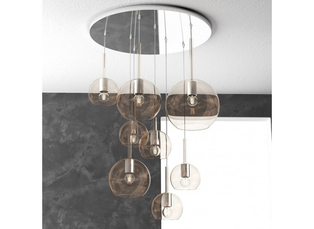 Top Light Sospensione Cromo Tonda 8 Luci Vetri (1 Grande + 2 Medio + 5 Piccolo) Tutti ambra 1155CR/S8 TMIX-AM