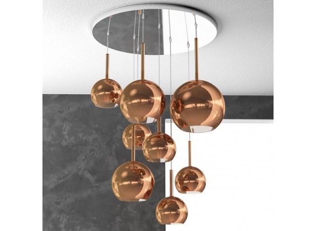 Top Light Sospensione Cromo Tonda 8 Luci Vetri (1 Grande + 2 Medio + 5 Piccolo) Tutti  rame 1155CR/S8 TMIX-RA