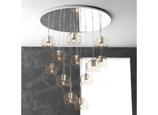 Top Light Sospensione  Cromo Tonda 12 Luci Vetri Tutti Piccolo ambra 1155CR/S12 TP-AM
