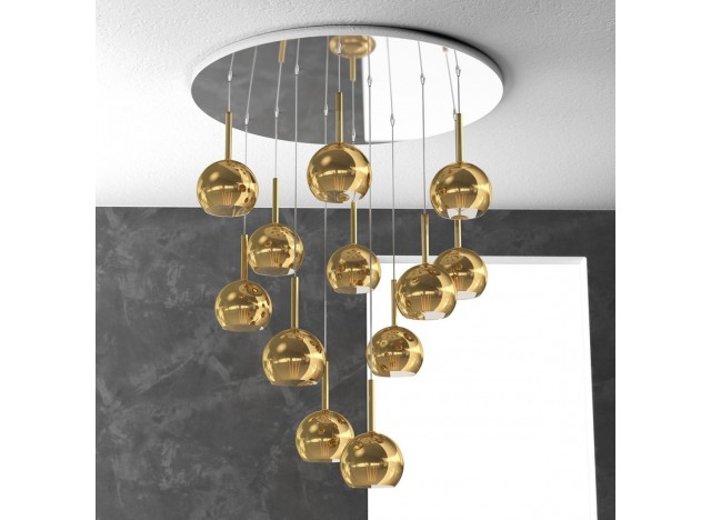 Top Light Sospensione  Cromo Tonda 12 Luci 1155CR/S12 TP-OR  Vetri Tutti Piccolo oro