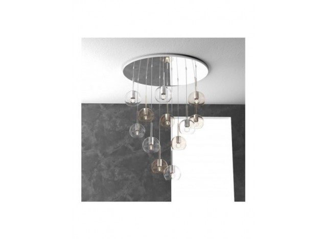 Top Light Sospensione Cromo Tonda 12 Luci Vetri Tutti Piccolo (6 x Trasparente + 6 x Ambra) 1155CR/S12 TP-TA