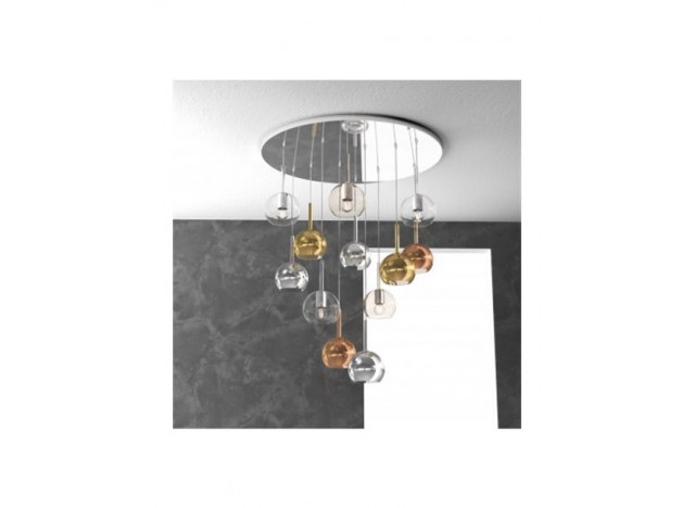 Top Light Sospensione  Cromo Tonda 12 Luci Vetri Tutti Piccolo (3 x TR + 3 x CR + 2 x OR +2 x RA + 2 x AM)  1155CR/S12 TP-MC