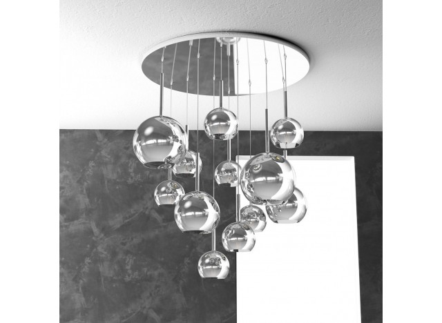 Top Light Sospensione Cromo Tonda 12 Luci Vetri (2 Grande+2 Medio +8 Piccolo) Tutti cromo 1155CR/S12 TMIX-CR