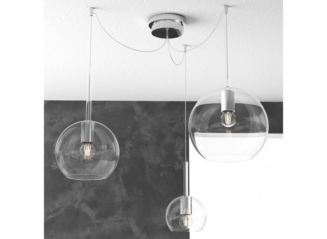 Top-Light Sosp. Cromo Spostabile 3 Luci Vetri (1x Grande + 1x Medio + 1x Piccolo) Tutti Trasparente 1155CR/S3 MIX-TR