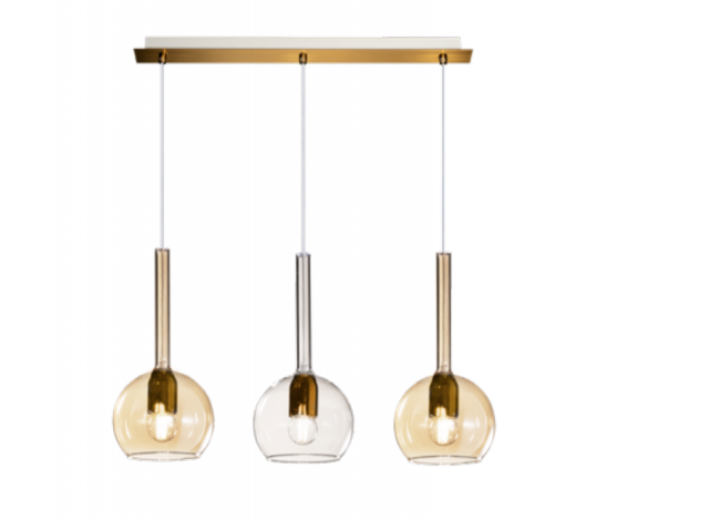 Top-Light Sospensione Ottone Sat. Rettangolare 3 Luci Vetri Tutti Piccolo (1x Trasparente + 2x Ambra)  1155OS/S3 RP-TA