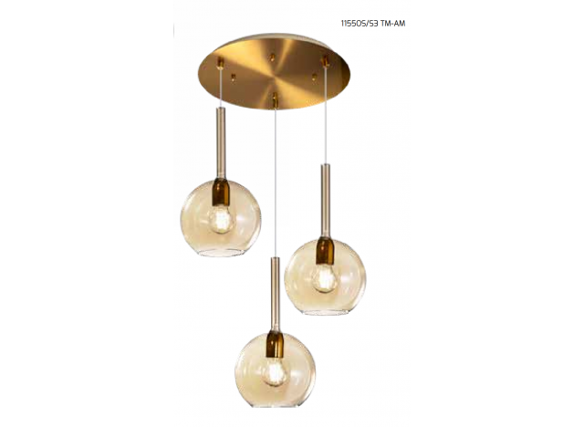 Top Light Sosp. Ottone Sat. Tonda 3 Luci Vetri Tutti Piccolo Ambra 1155OS/S3 TP-AM