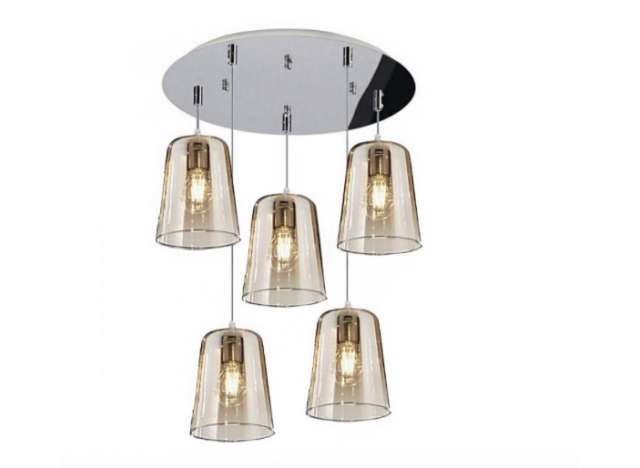 Top Light Sospensione Cromo Tonda 5 Luci Ambra  1164CR/S5 T-AM